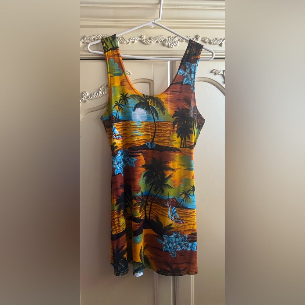 Vintage 90s Tropical Sunset Mini Dress
